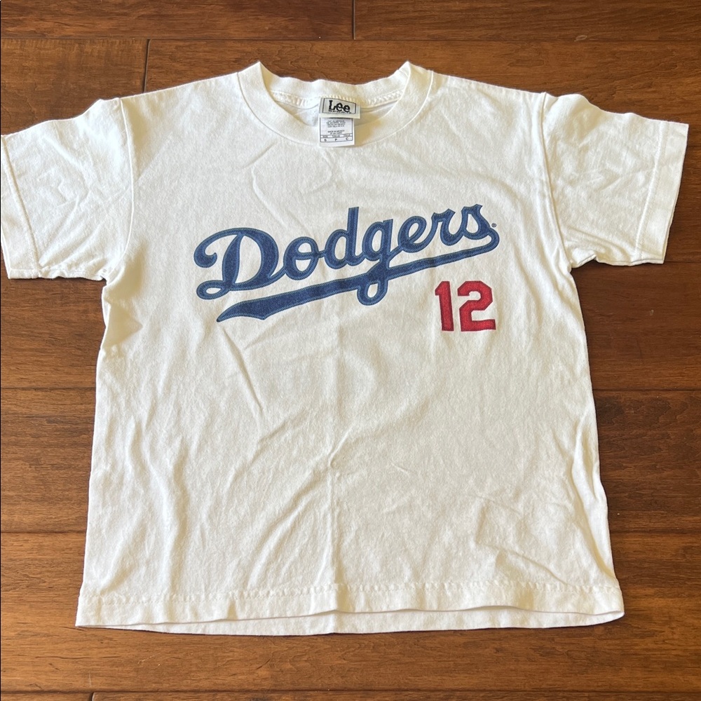 White Dodgers Kent #12 Tee with Blue and Red Accents